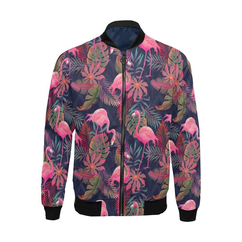 Tropical Flamingo Palm Leaves Hawaiian Floral Pattern Print Men's Bomber Jacket-grizzshop