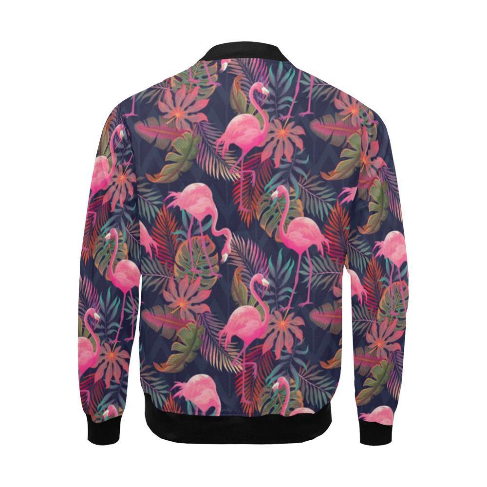 Tropical Flamingo Palm Leaves Hawaiian Floral Pattern Print Men's Bomber Jacket-grizzshop
