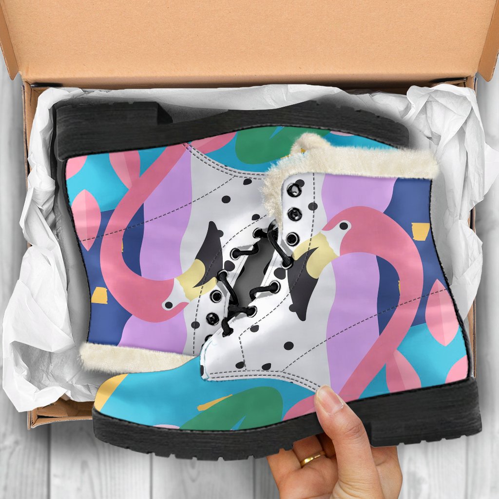 Tropical Flamingo Palm Leaves Hawaiian Pattern Print Comfy Winter Boots-grizzshop
