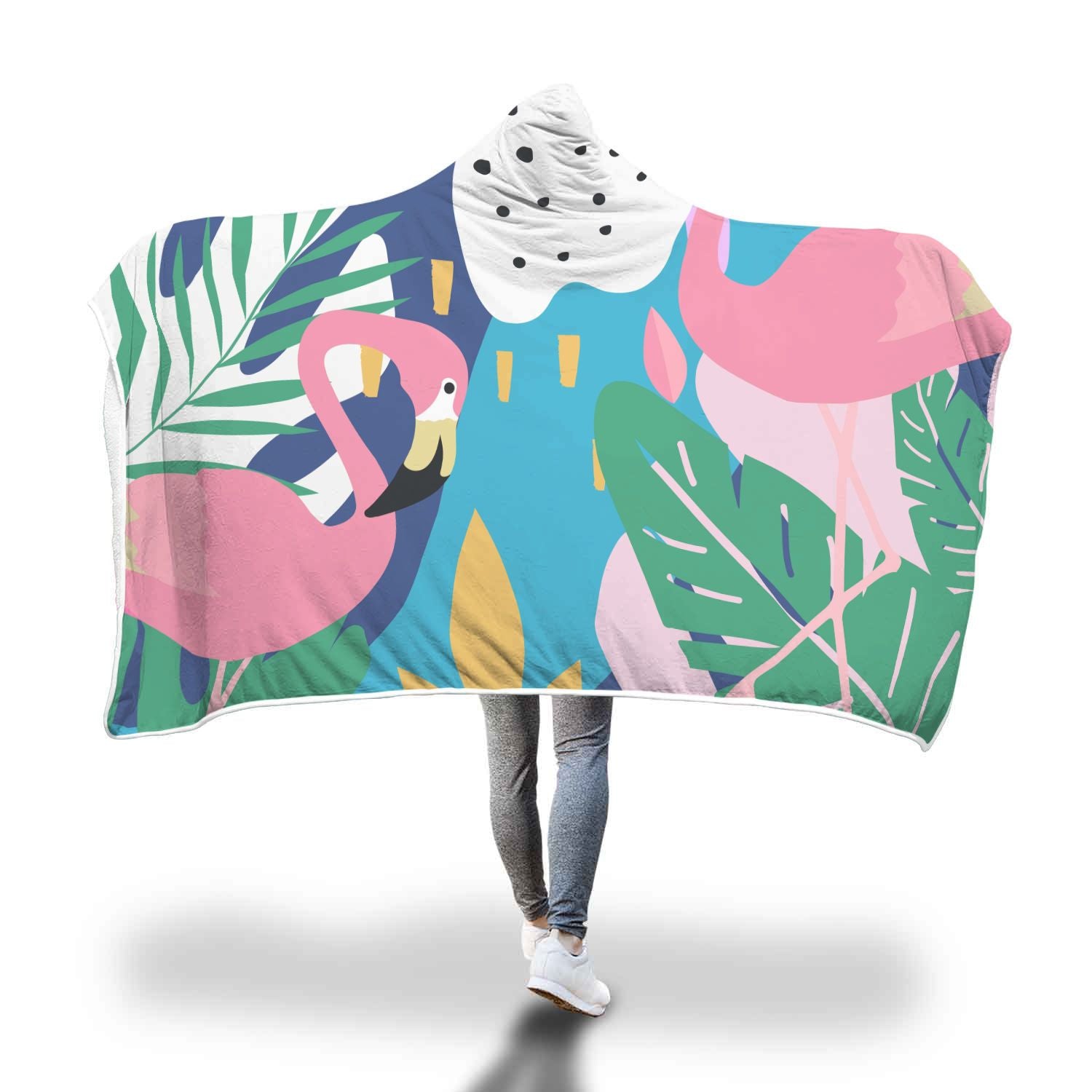Tropical Flamingo Palm Leaves Hawaiian Pattern Print Hooded Blanket-grizzshop