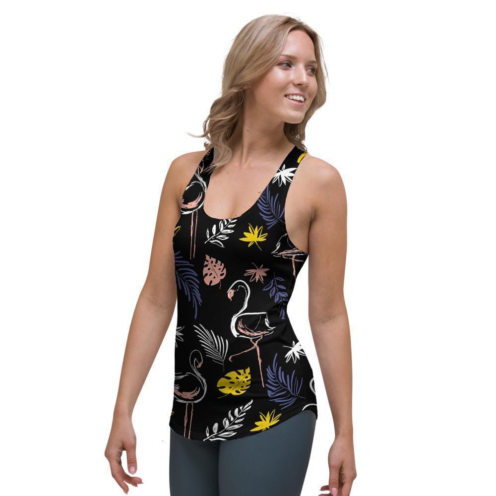 Tropical Flamingo Print Women's Racerback Tank Top-grizzshop