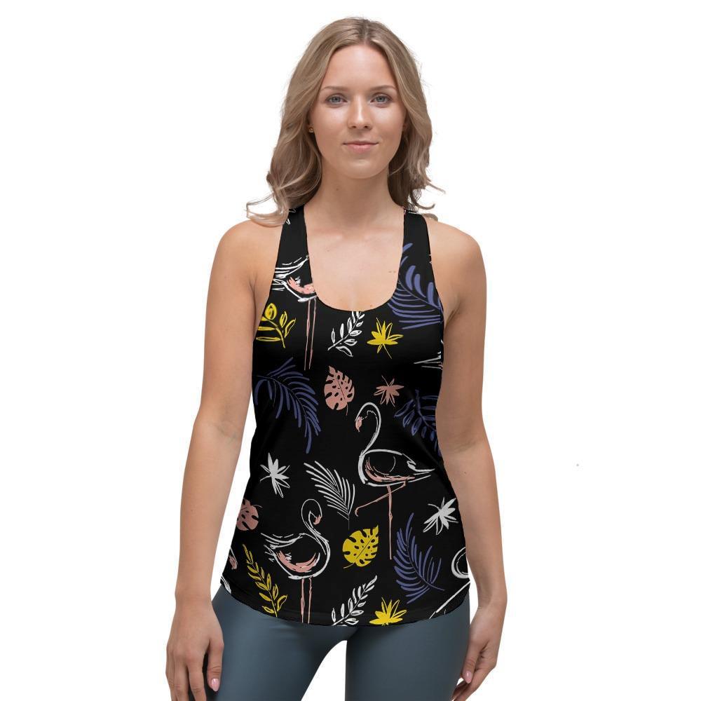 Tropical Flamingo Print Women's Racerback Tank Top-grizzshop