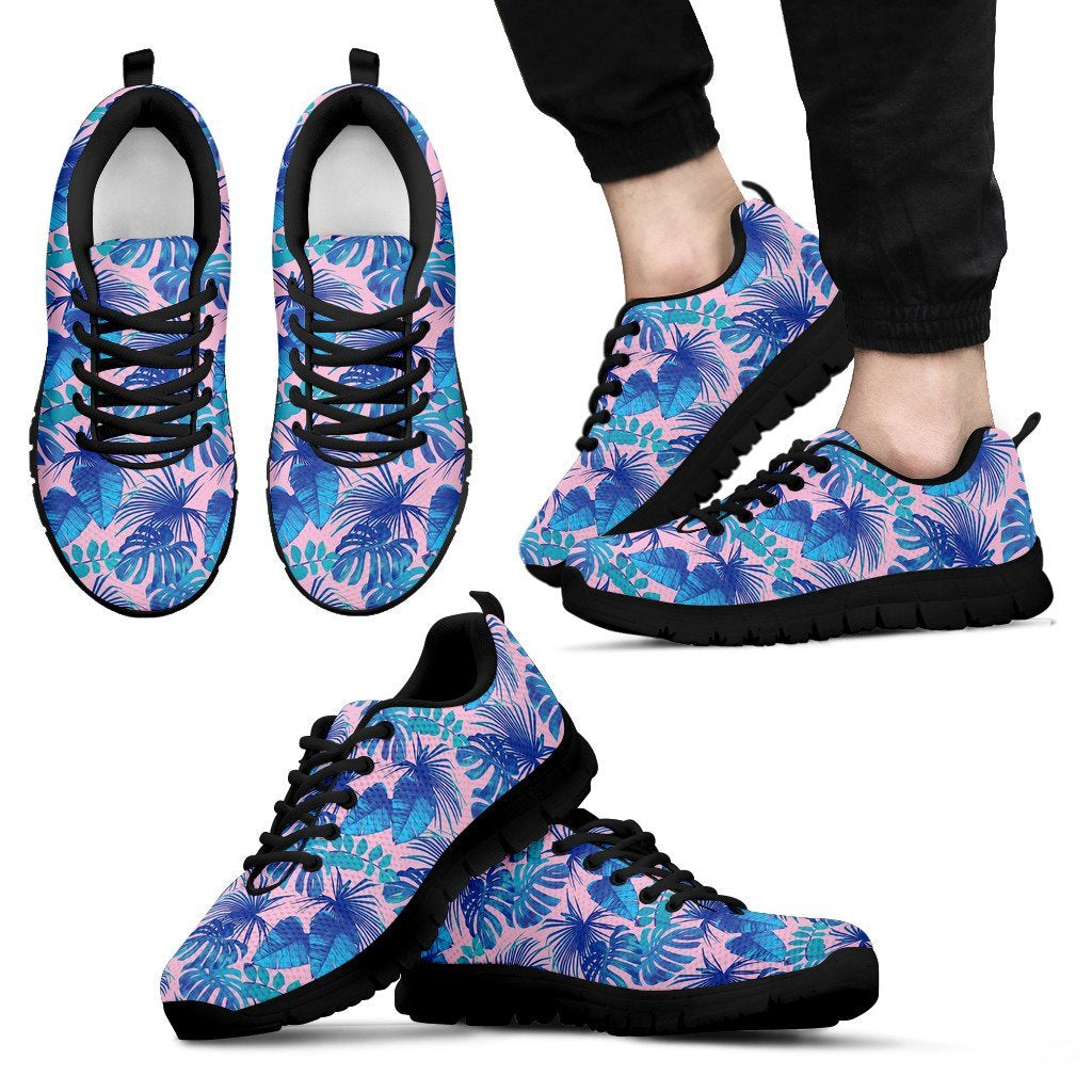 Tropical Floral Hawaiian Palm Leaves Pattern Print Black Sneaker Shoes For Men Women-grizzshop