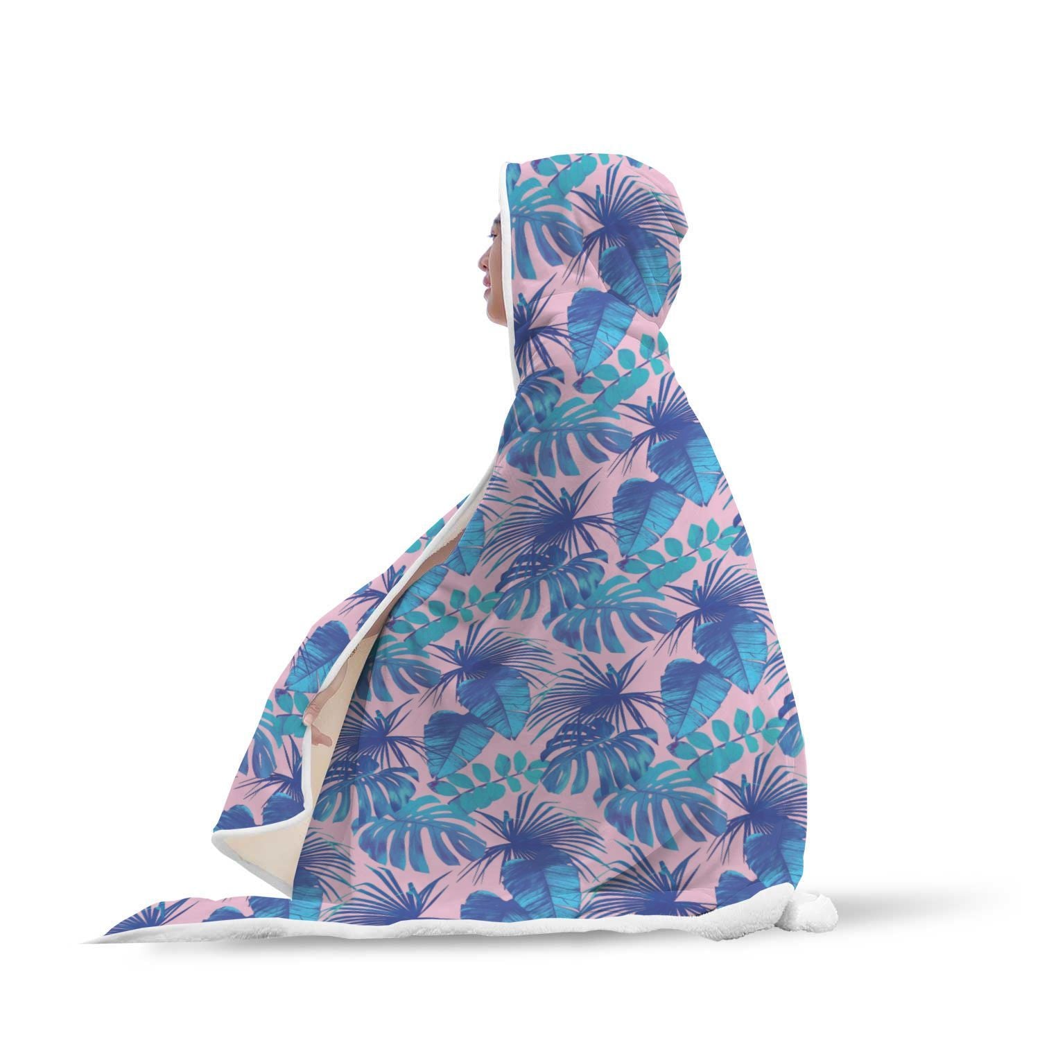 Tropical Floral Hawaiian Palm Leaves Pattern Print Hooded Blanket-grizzshop
