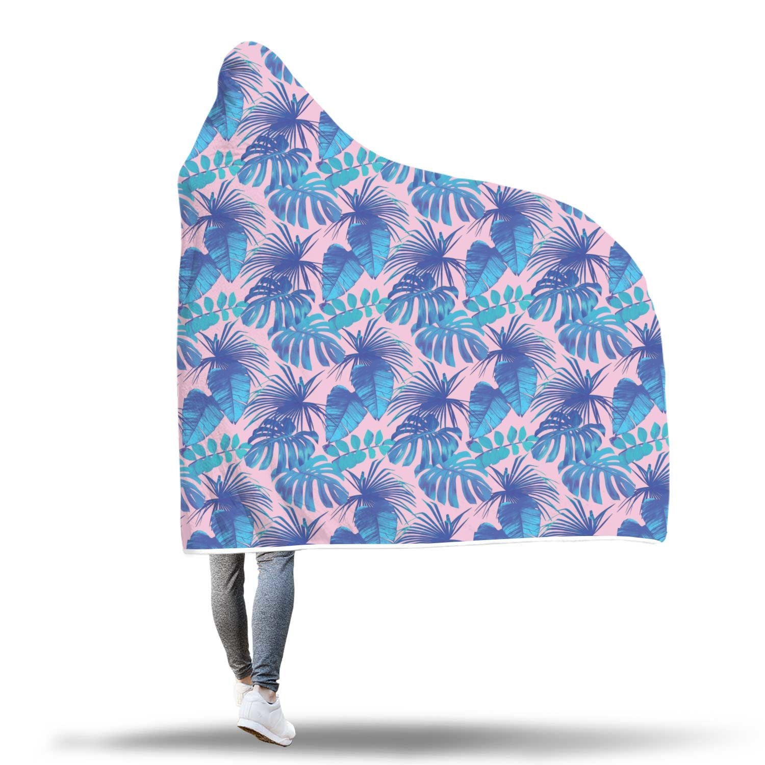 Tropical Floral Hawaiian Palm Leaves Pattern Print Hooded Blanket-grizzshop