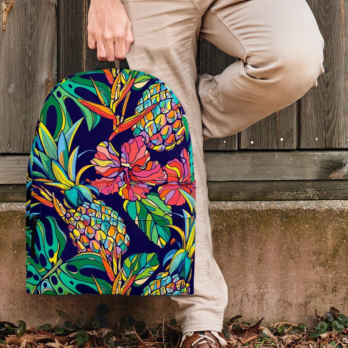 Tropical Floral Pineapple Print Backpack-grizzshop