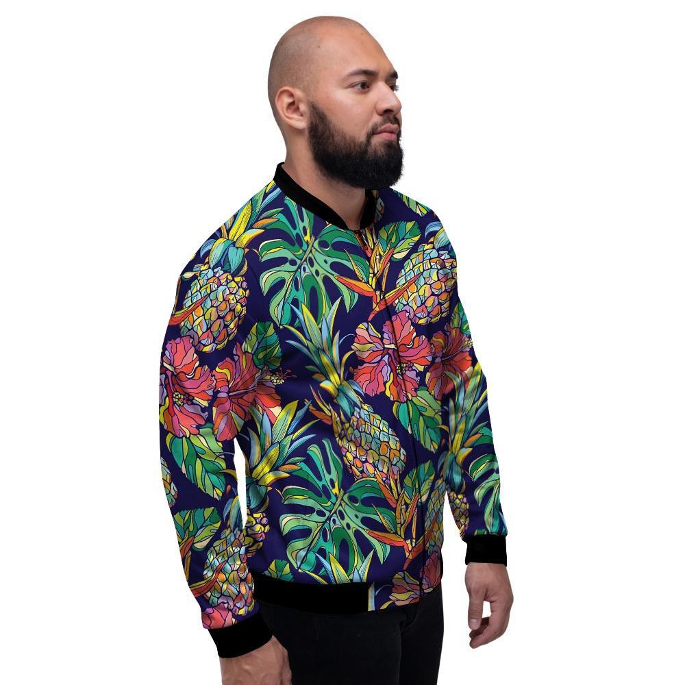 Tropical Floral Pineapple Print Men's Bomber Jacket-grizzshop