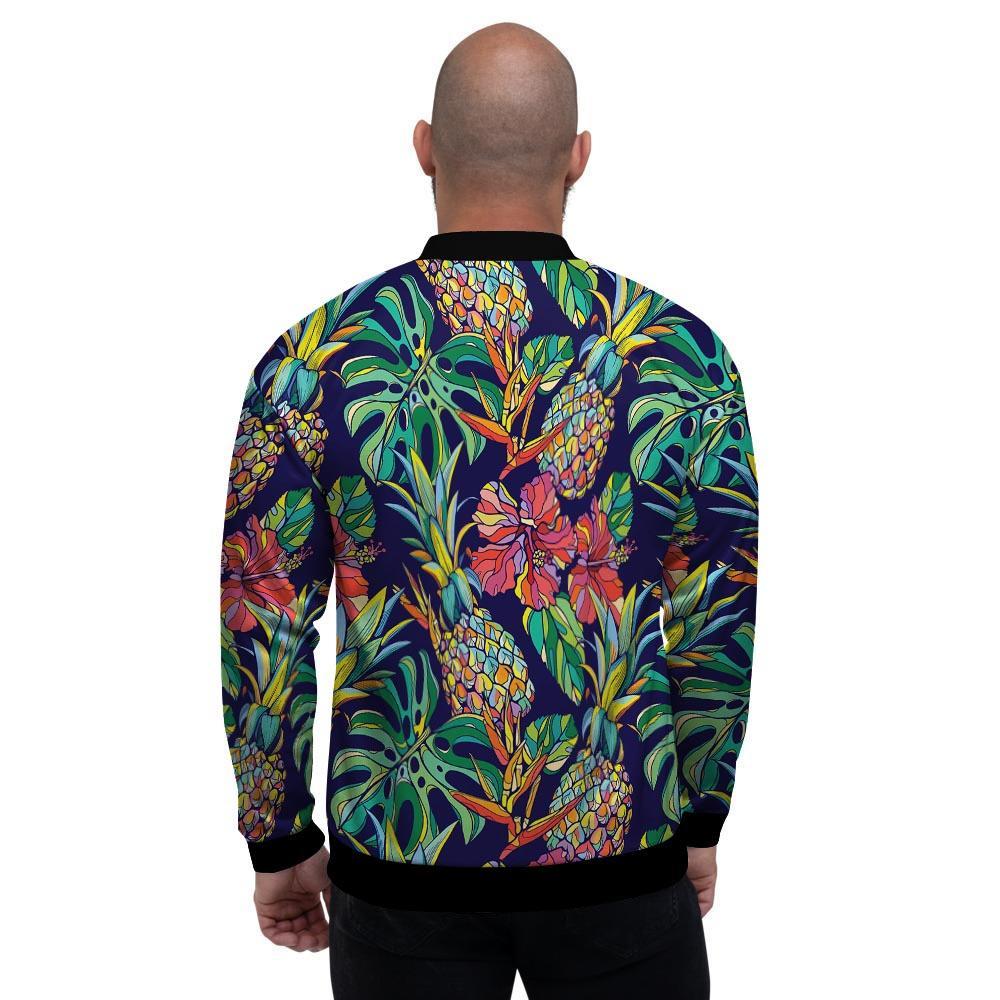 Tropical Floral Pineapple Print Men's Bomber Jacket-grizzshop