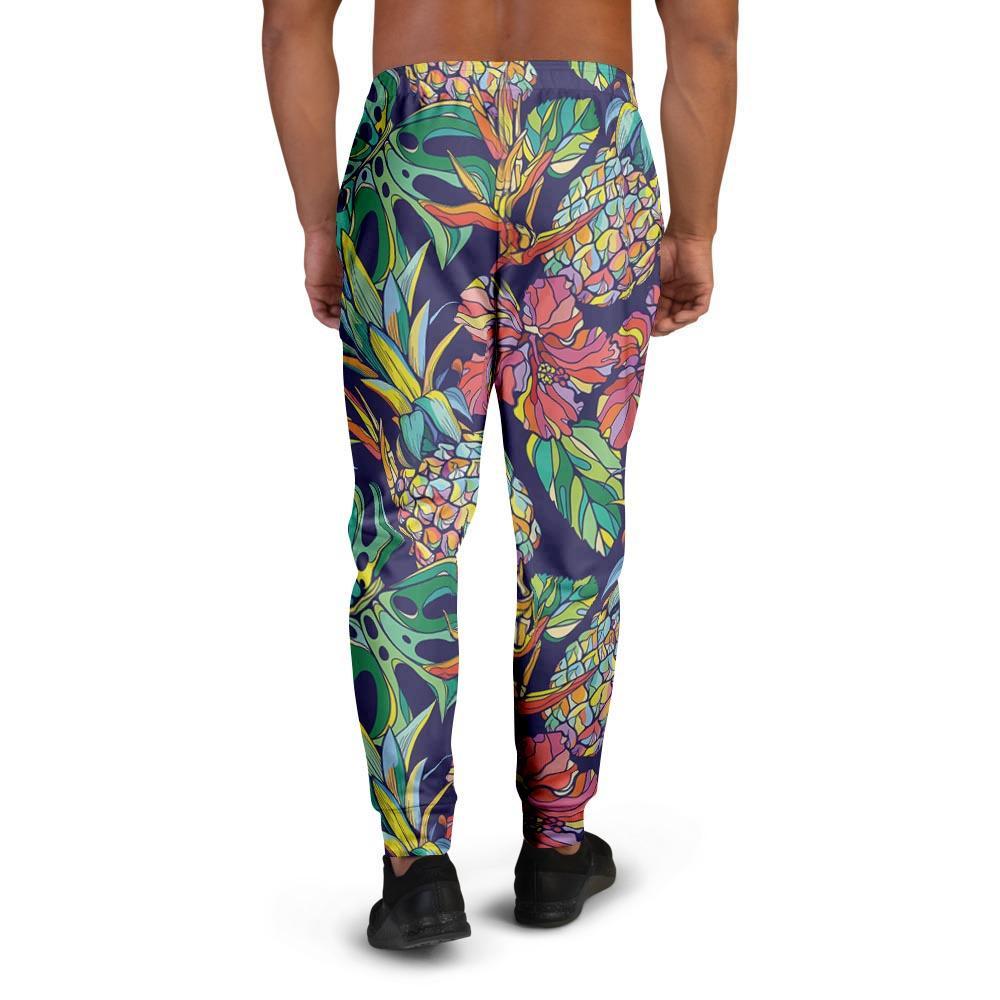 Tropical Floral Pineapple Print Men's Joggers-grizzshop