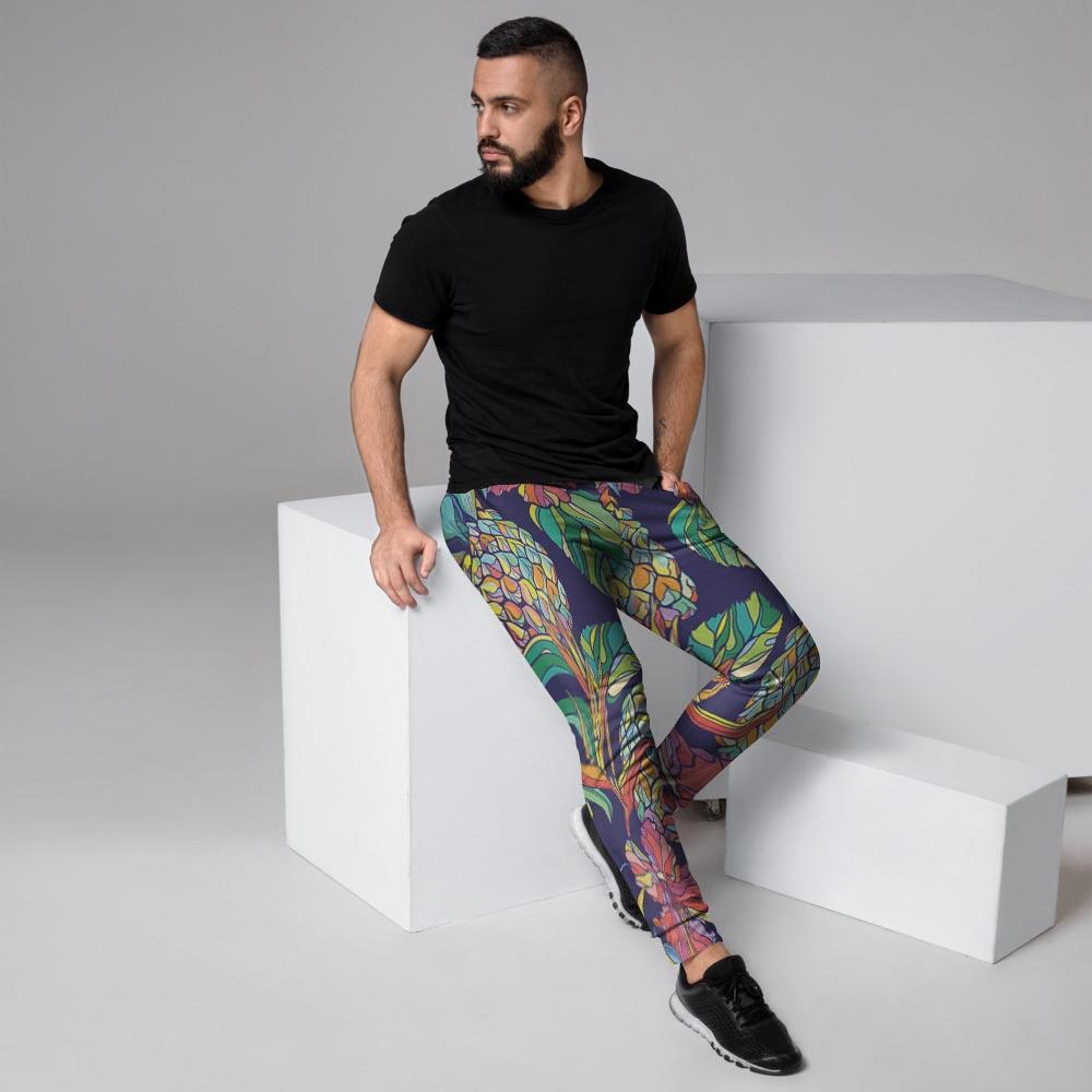 Tropical Floral Pineapple Print Men's Joggers-grizzshop