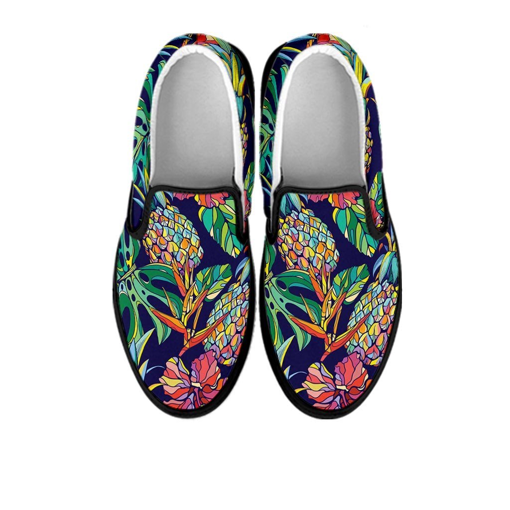 Tropical Floral Pineapple Print Women's Slip On Sneakers-grizzshop