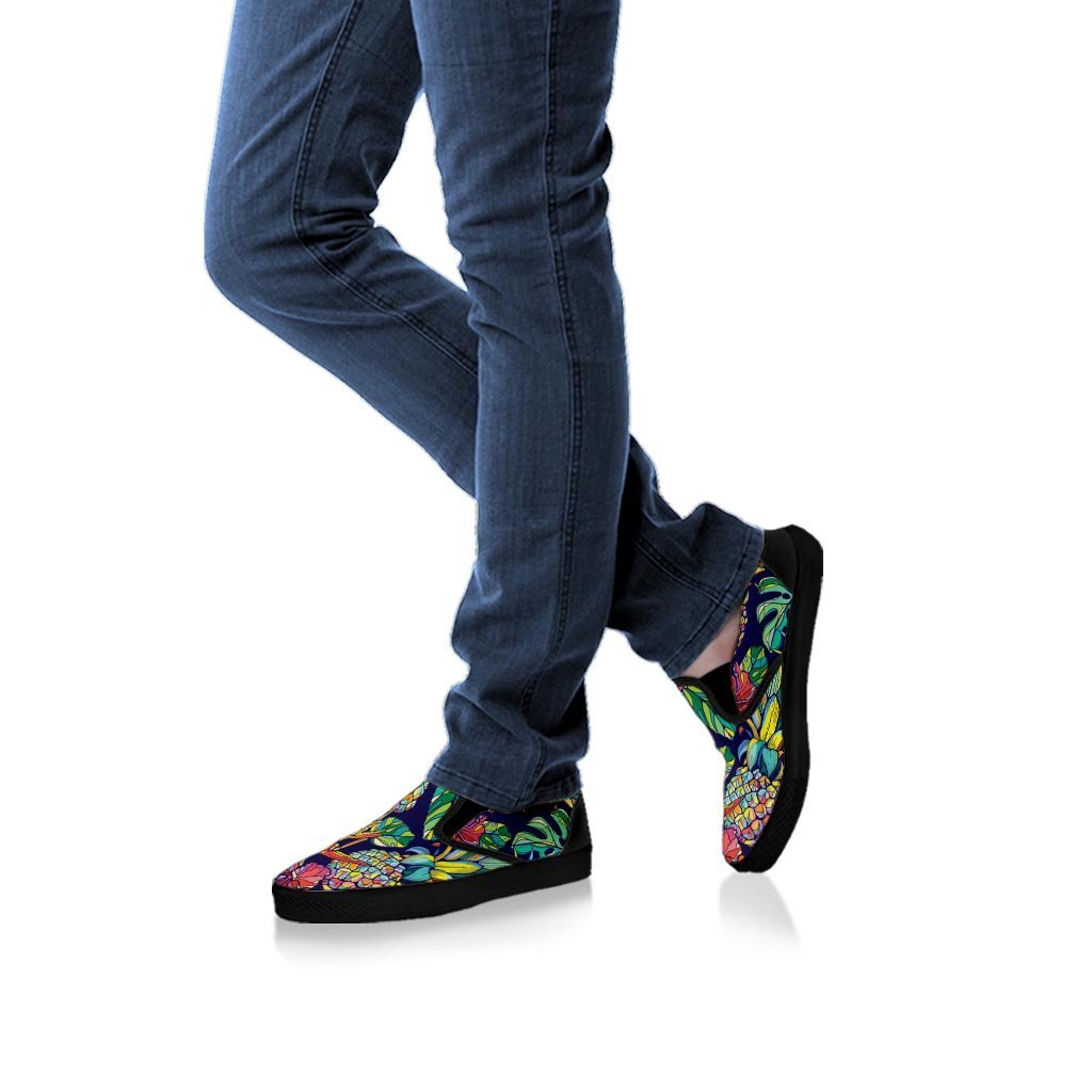 Tropical Floral Pineapple Print Women's Slip On Sneakers-grizzshop