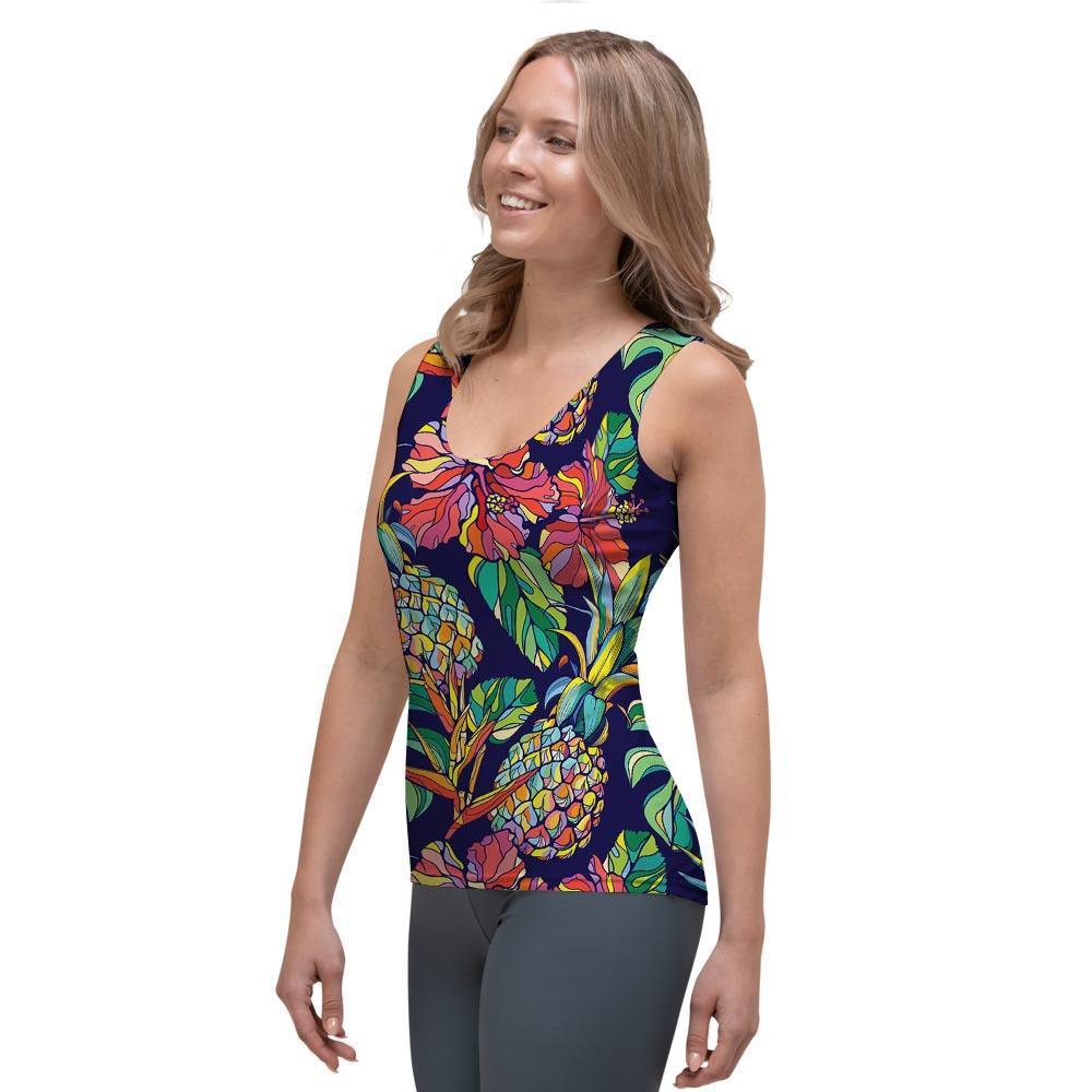 Tropical Floral Pineapple Print Women's Tank Top-grizzshop
