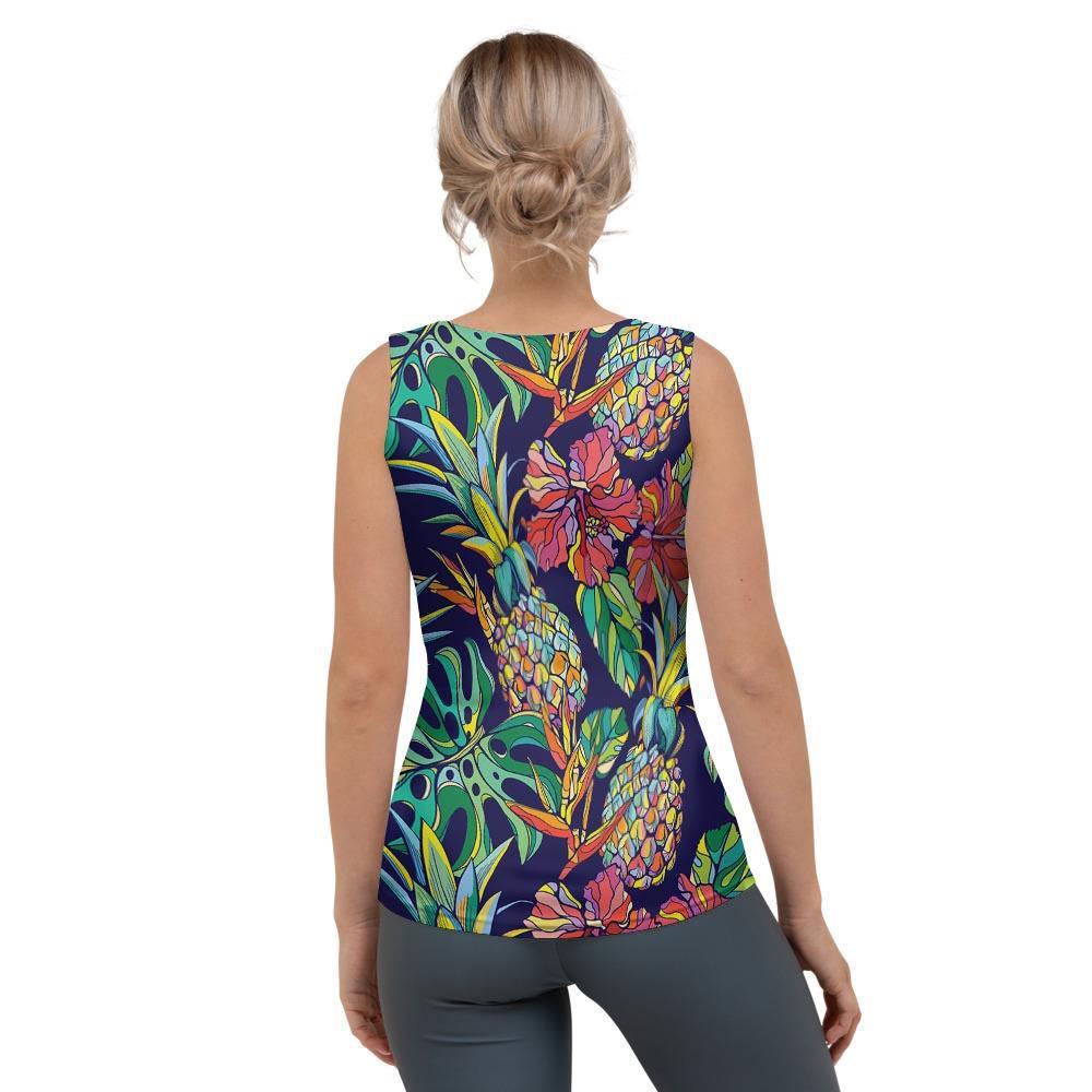 Tropical Floral Pineapple Print Women's Tank Top-grizzshop
