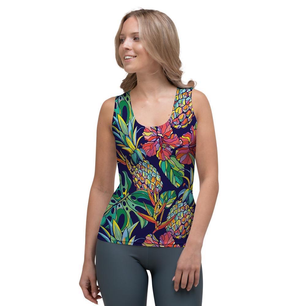 Tropical Floral Pineapple Print Women's Tank Top-grizzshop