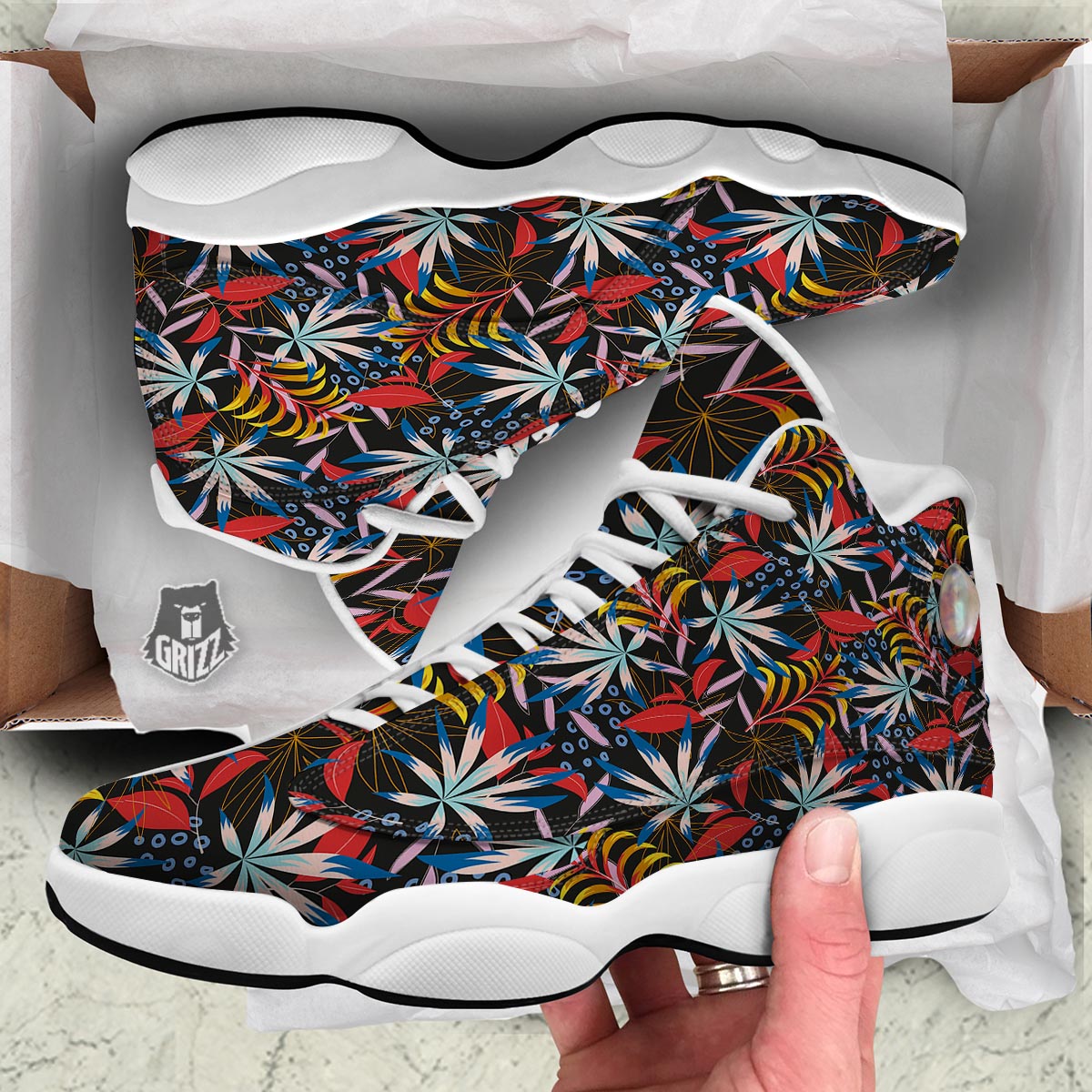 Tropical Floral Retro Hawaiian Print Pattern White Basketball Shoes-grizzshop