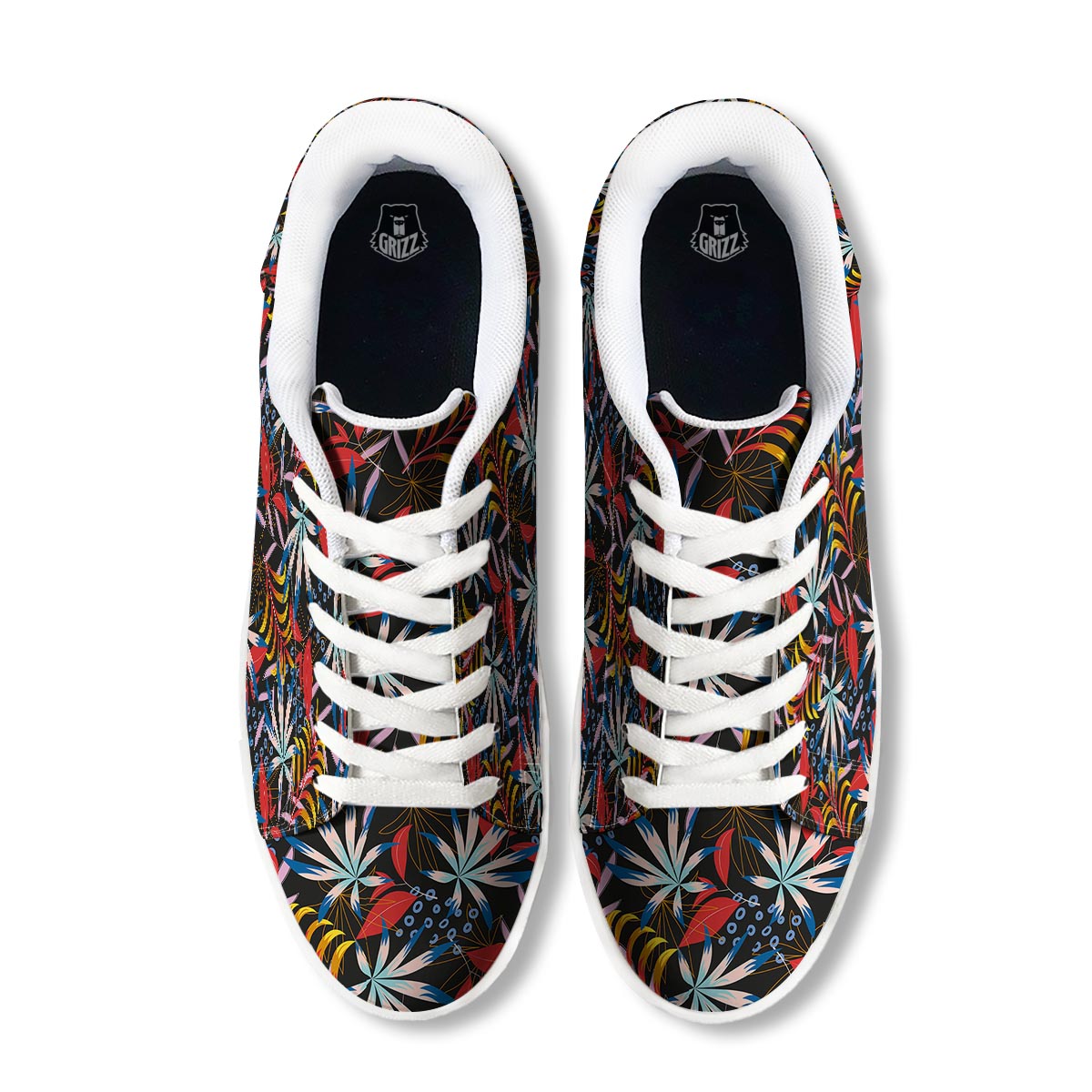 Tropical Floral Retro Hawaiian Print Pattern White Low Top Sneakers-grizzshop