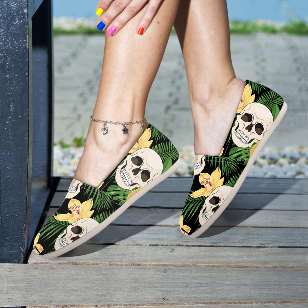 Tropical Floral Skull Canvas Shoes-grizzshop