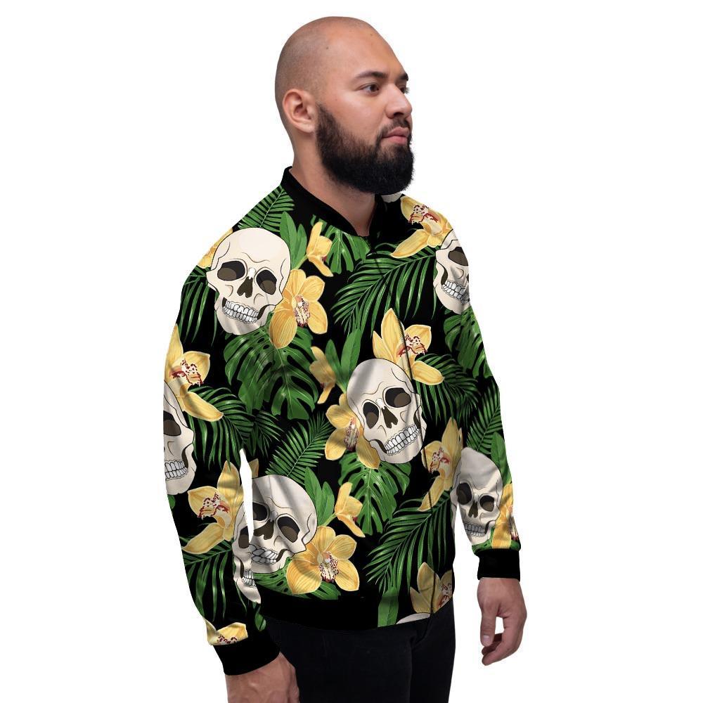 Tropical Floral Skull Men's Bomber Jacket-grizzshop