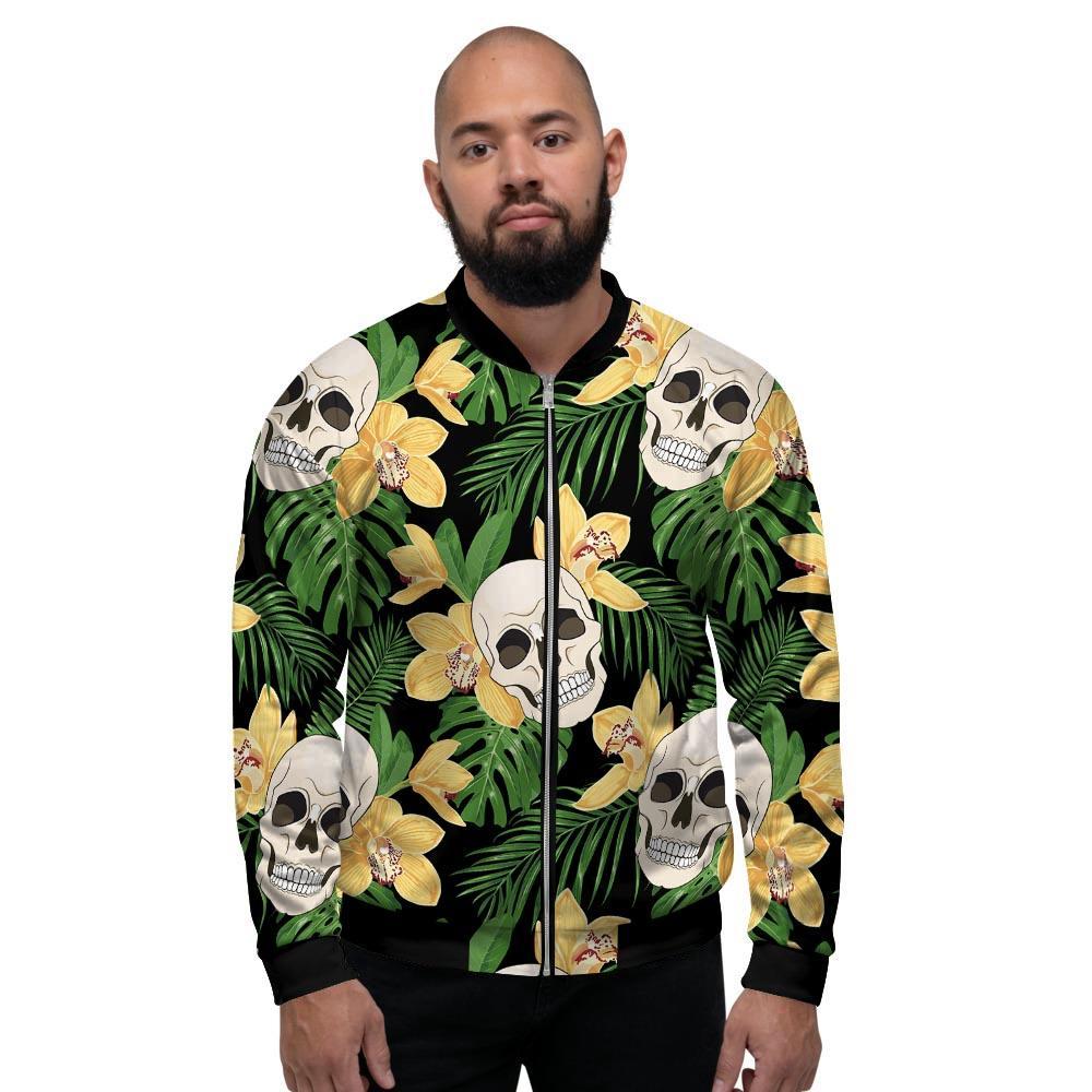 Tropical Floral Skull Men's Bomber Jacket-grizzshop