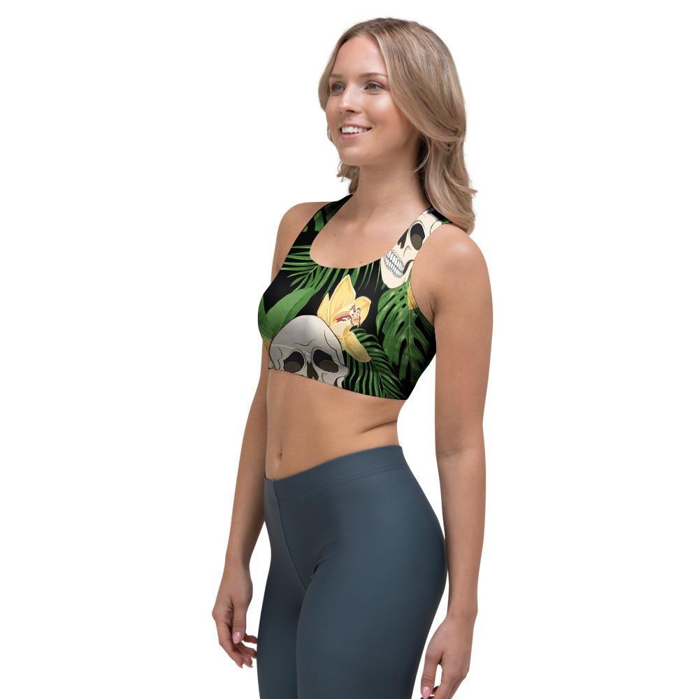 Tropical Floral Skull Sports Bra-grizzshop