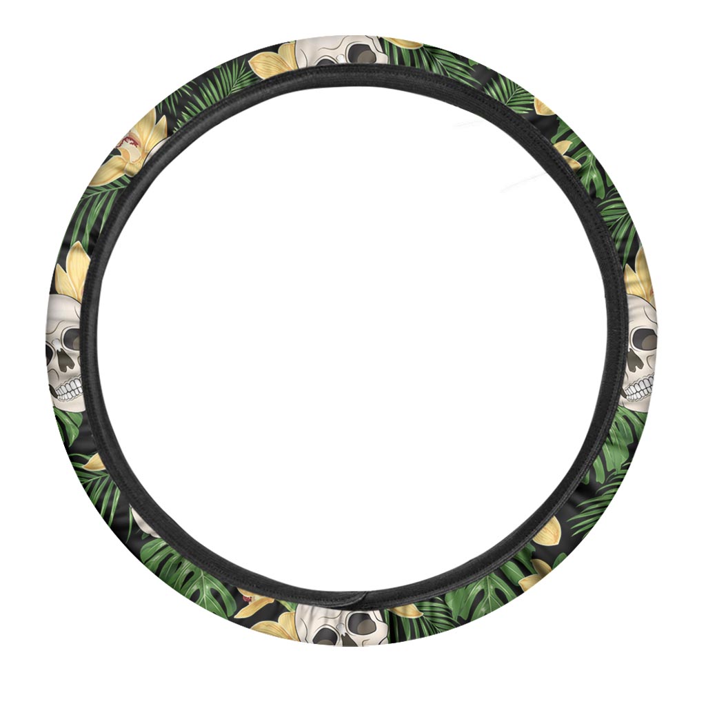 Tropical Floral Skull Steering Wheel Cover-grizzshop