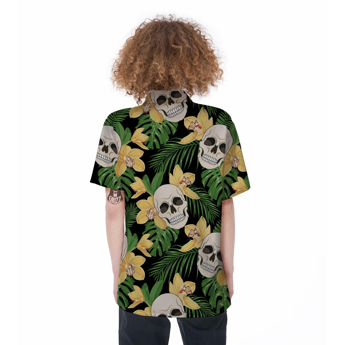 Tropical Floral Skull Women's Short Sleeve Shirts-grizzshop