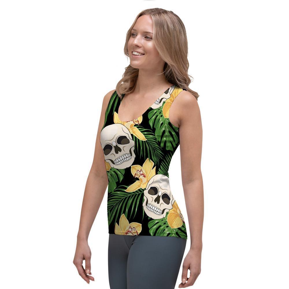 Tropical Floral Skull Women's Tank Top-grizzshop