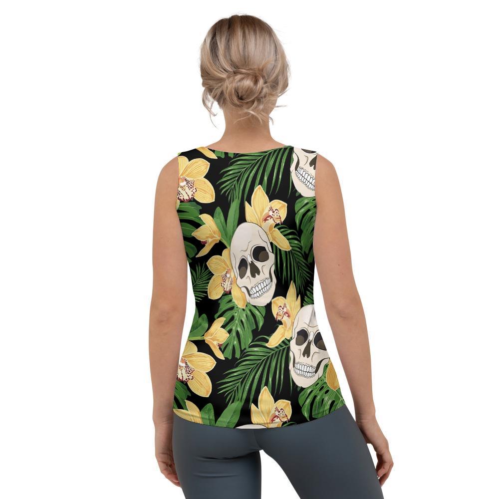 Tropical Floral Skull Women's Tank Top-grizzshop