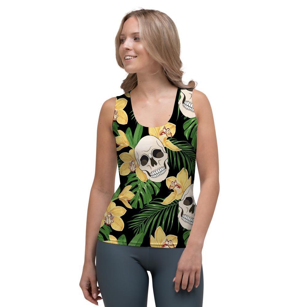 Tropical Floral Skull Women's Tank Top-grizzshop