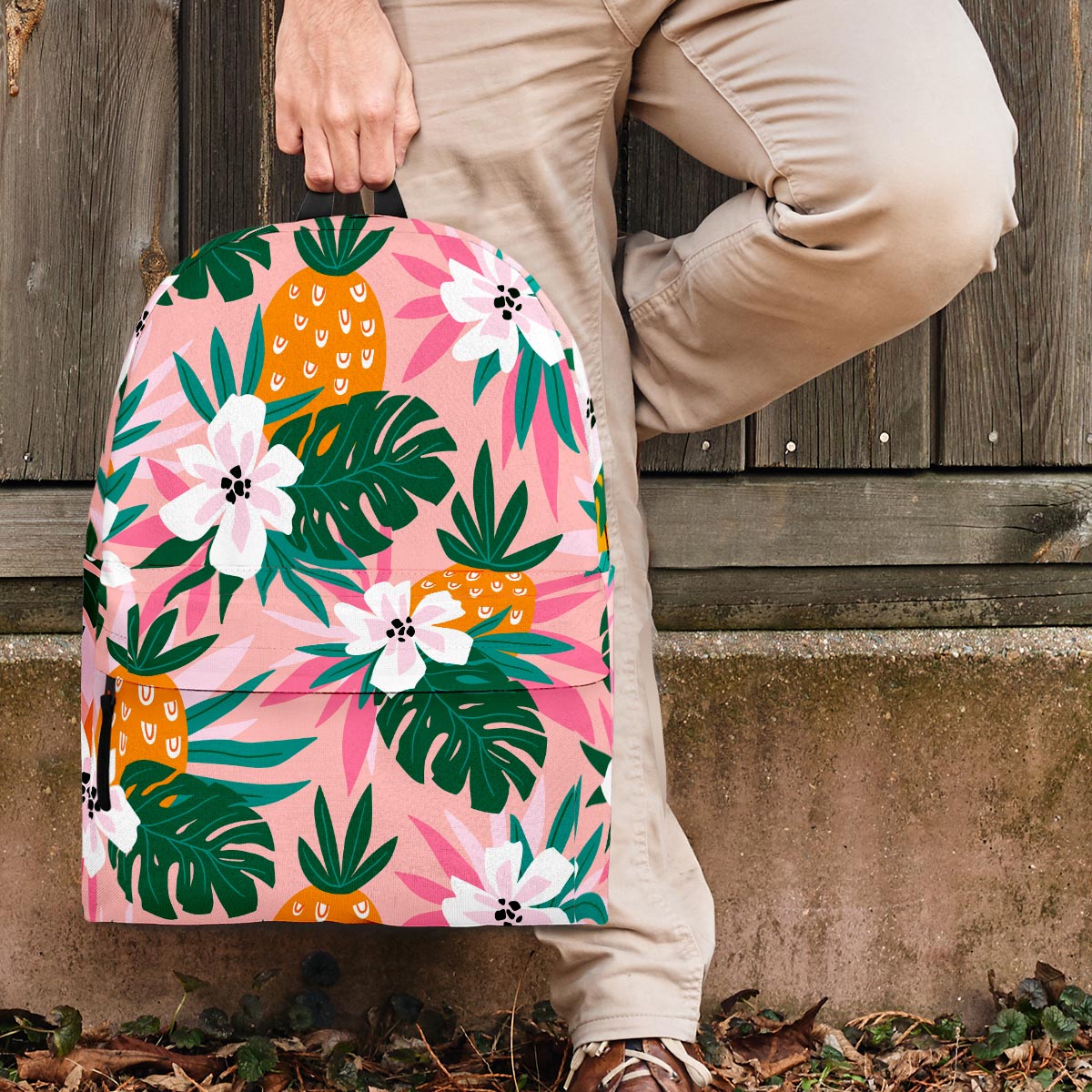 Tropical Flower Hawaiian Pineapple Print Backpack-grizzshop