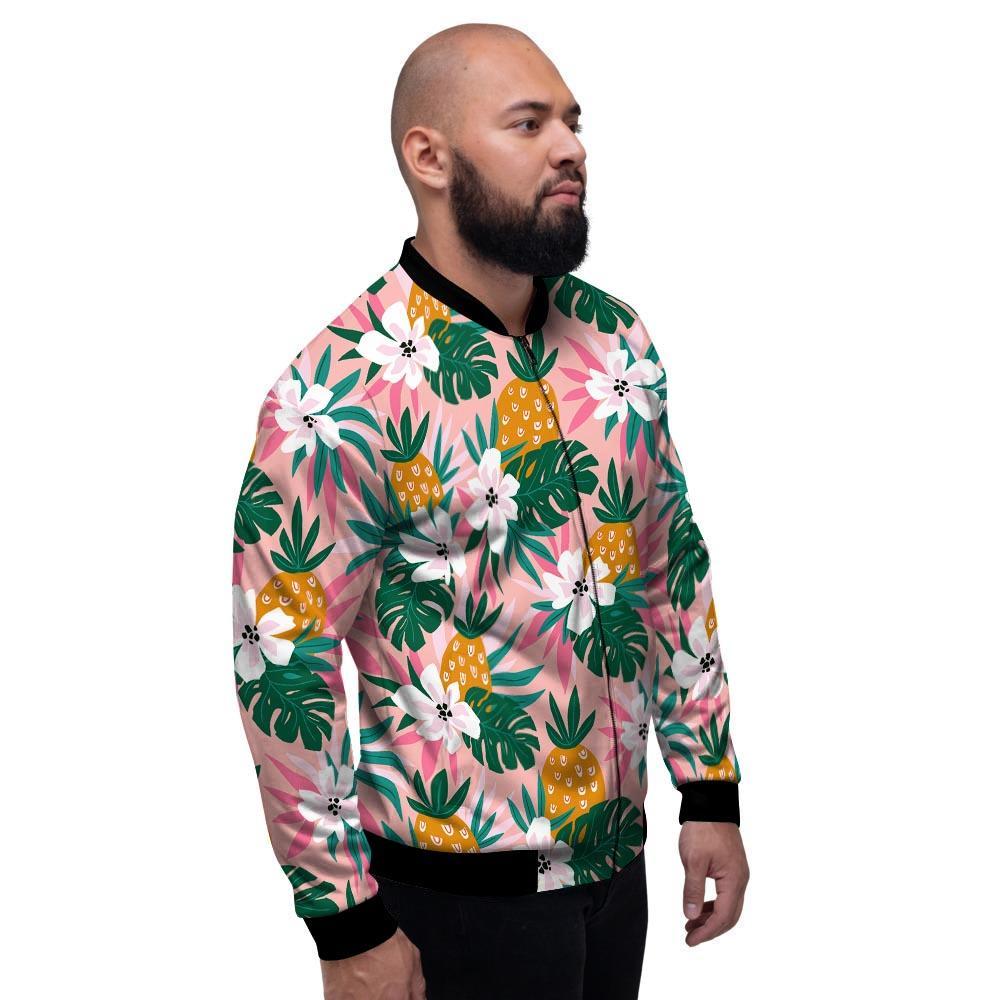 Tropical Flower Hawaiian Pineapple Print Men's Bomber Jacket-grizzshop
