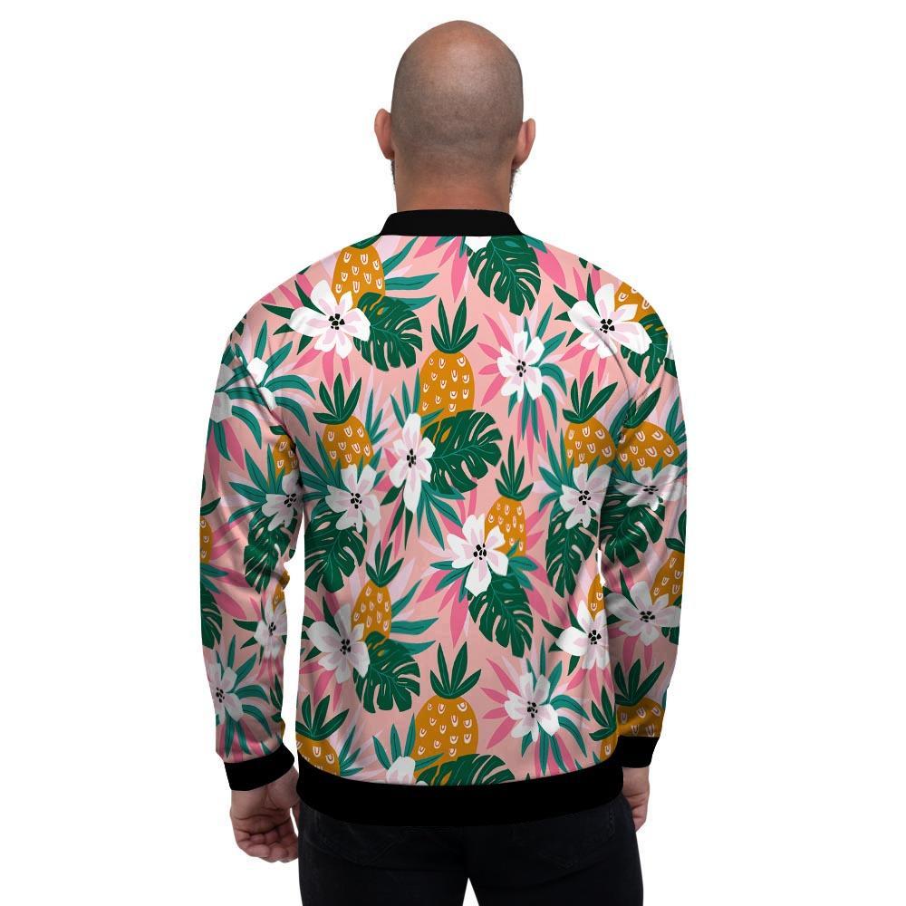 Tropical Flower Hawaiian Pineapple Print Men's Bomber Jacket-grizzshop