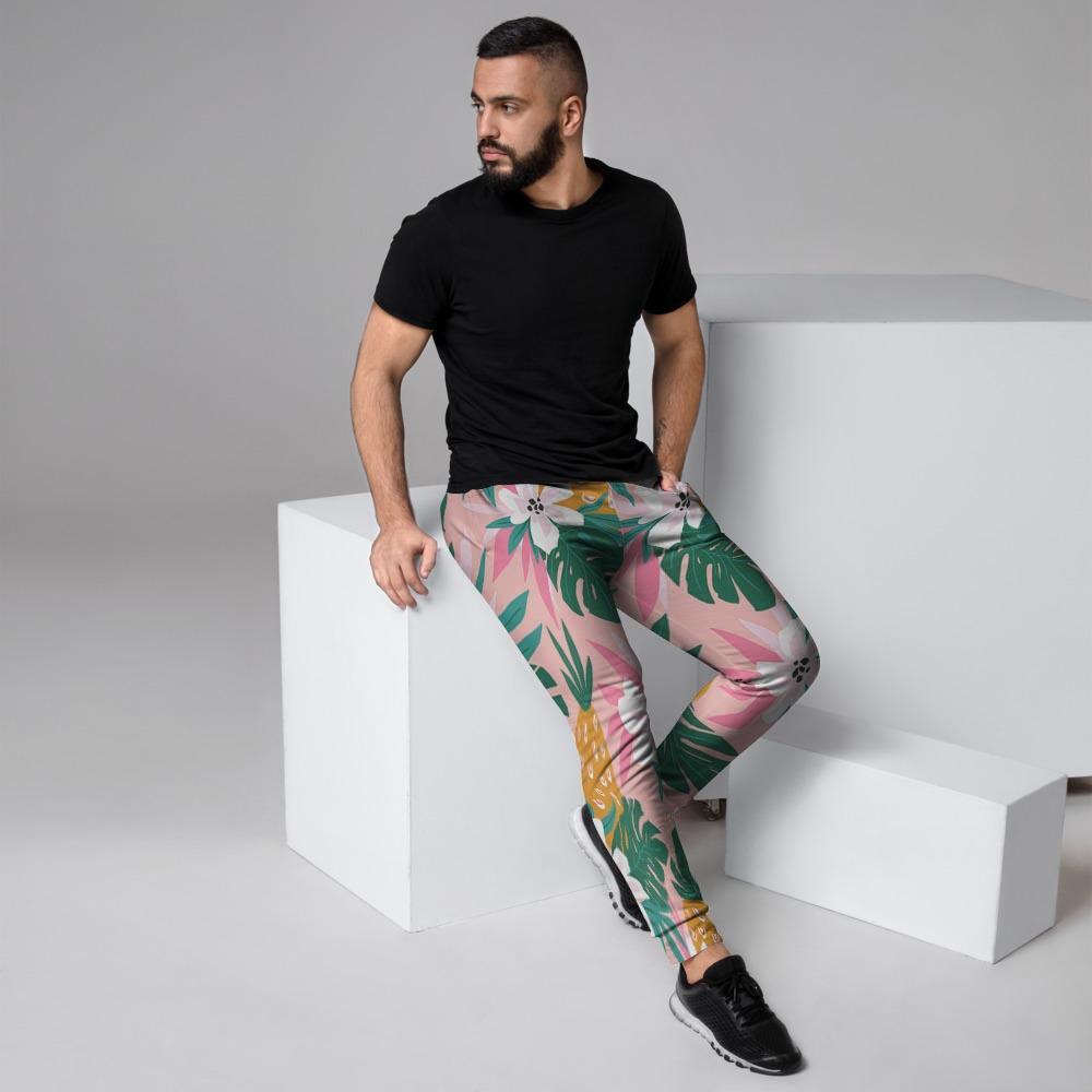 Tropical Flower Hawaiian Pineapple Print Men's Joggers-grizzshop