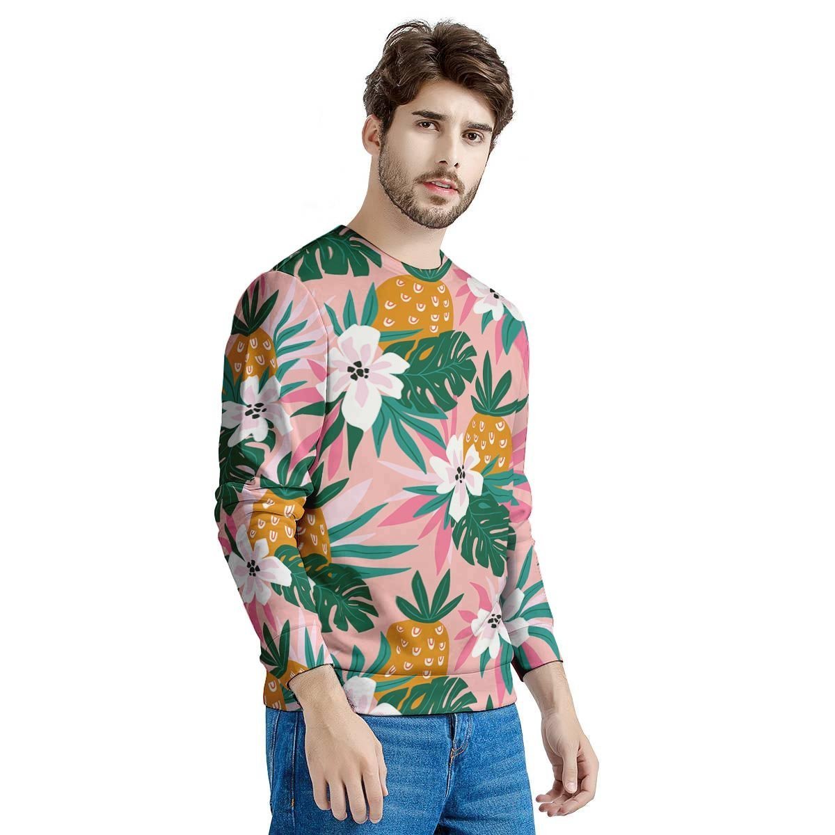 Tropical Flower Hawaiian Pineapple Print Men's Sweatshirt-grizzshop