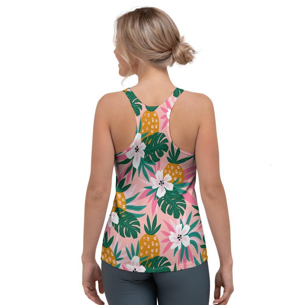 Tropical Flower Hawaiian Pineapple Print Women's Racerback Tank Top-grizzshop