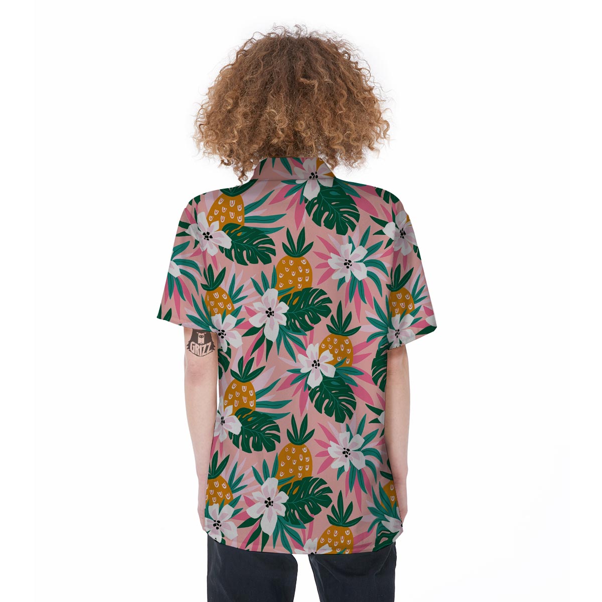 Tropical Flower Hawaiian Pineapple Print Women's Short Sleeve Shirts-grizzshop