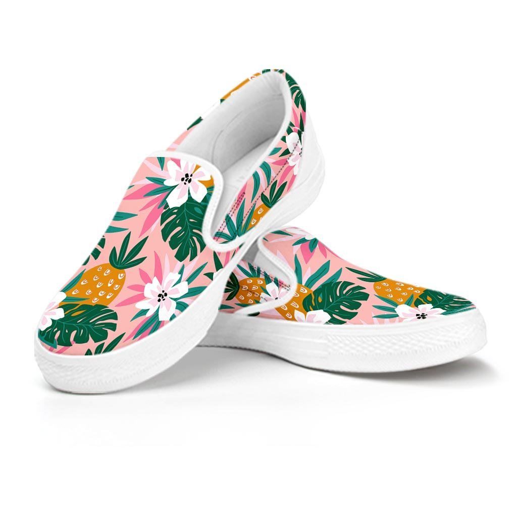 Tropical Flower Hawaiian Pineapple Print Women's Slip On Sneakers-grizzshop