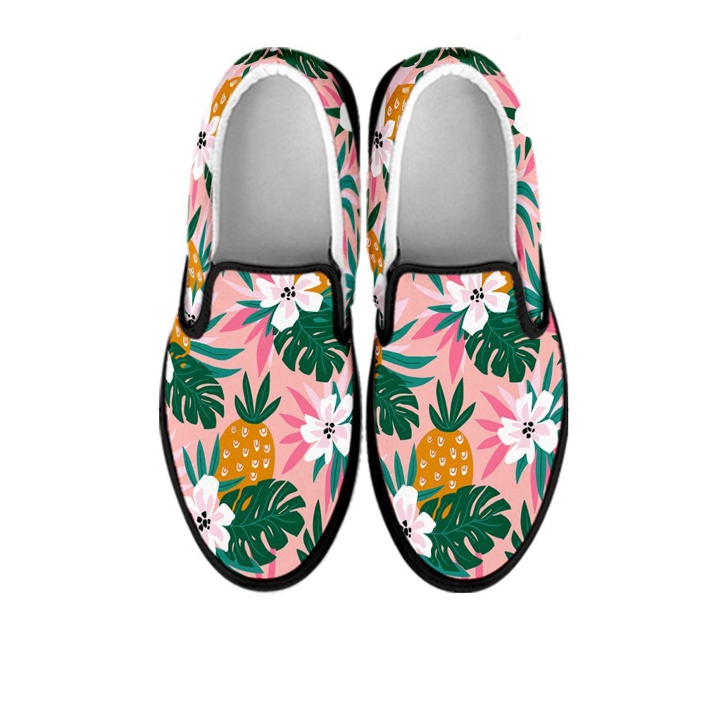 Tropical Flower Hawaiian Pineapple Print Women's Slip On Sneakers-grizzshop