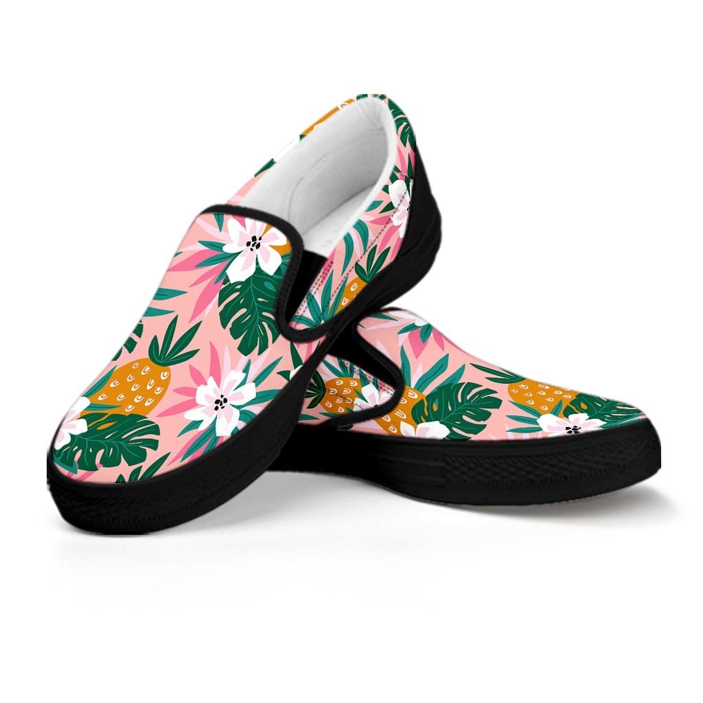 Tropical Flower Hawaiian Pineapple Print Women's Slip On Sneakers-grizzshop
