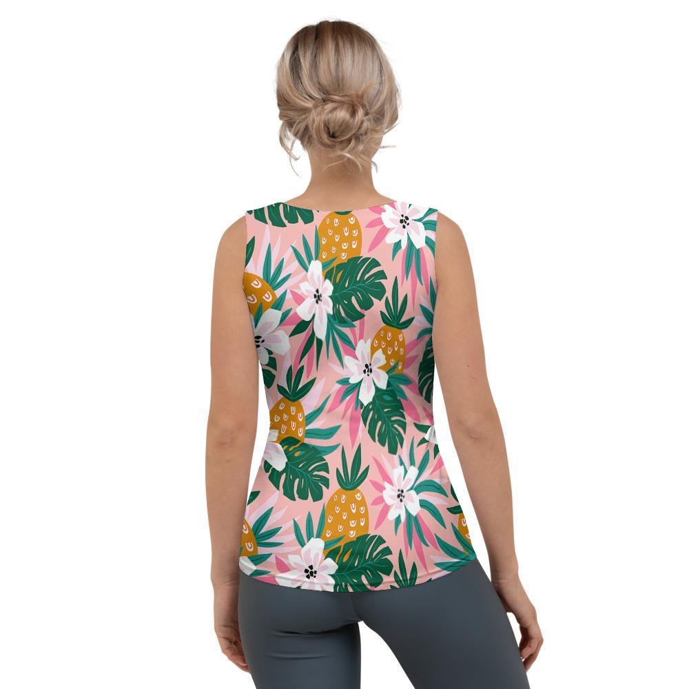 Tropical Flower Hawaiian Pineapple Print Women's Tank Top-grizzshop
