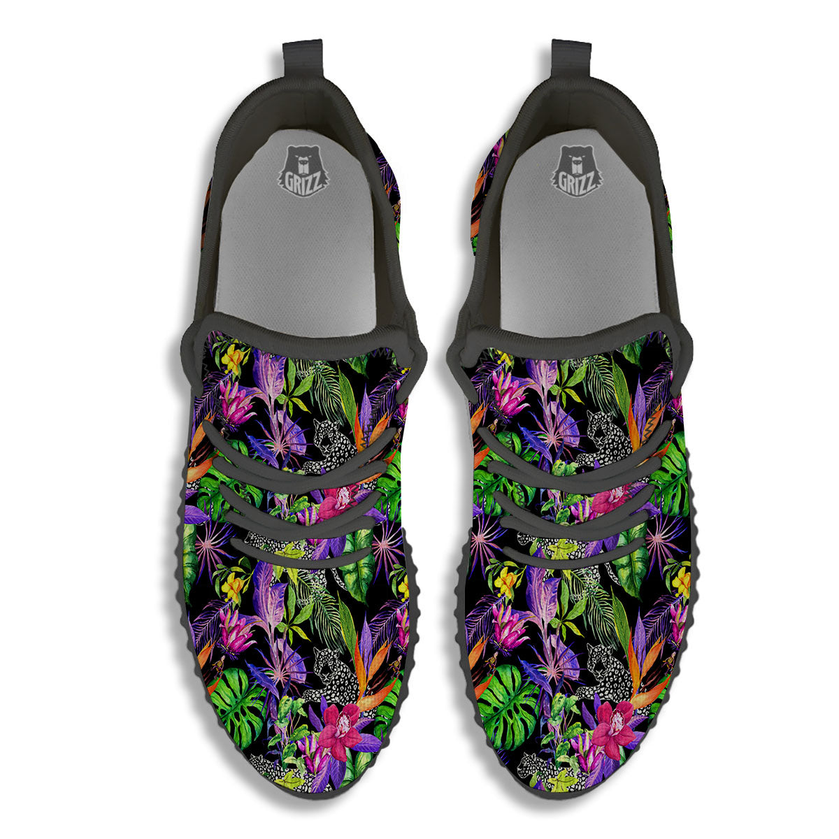 Tropical Flower Leaf Light Print Pattern Black Walking Shoes-grizzshop