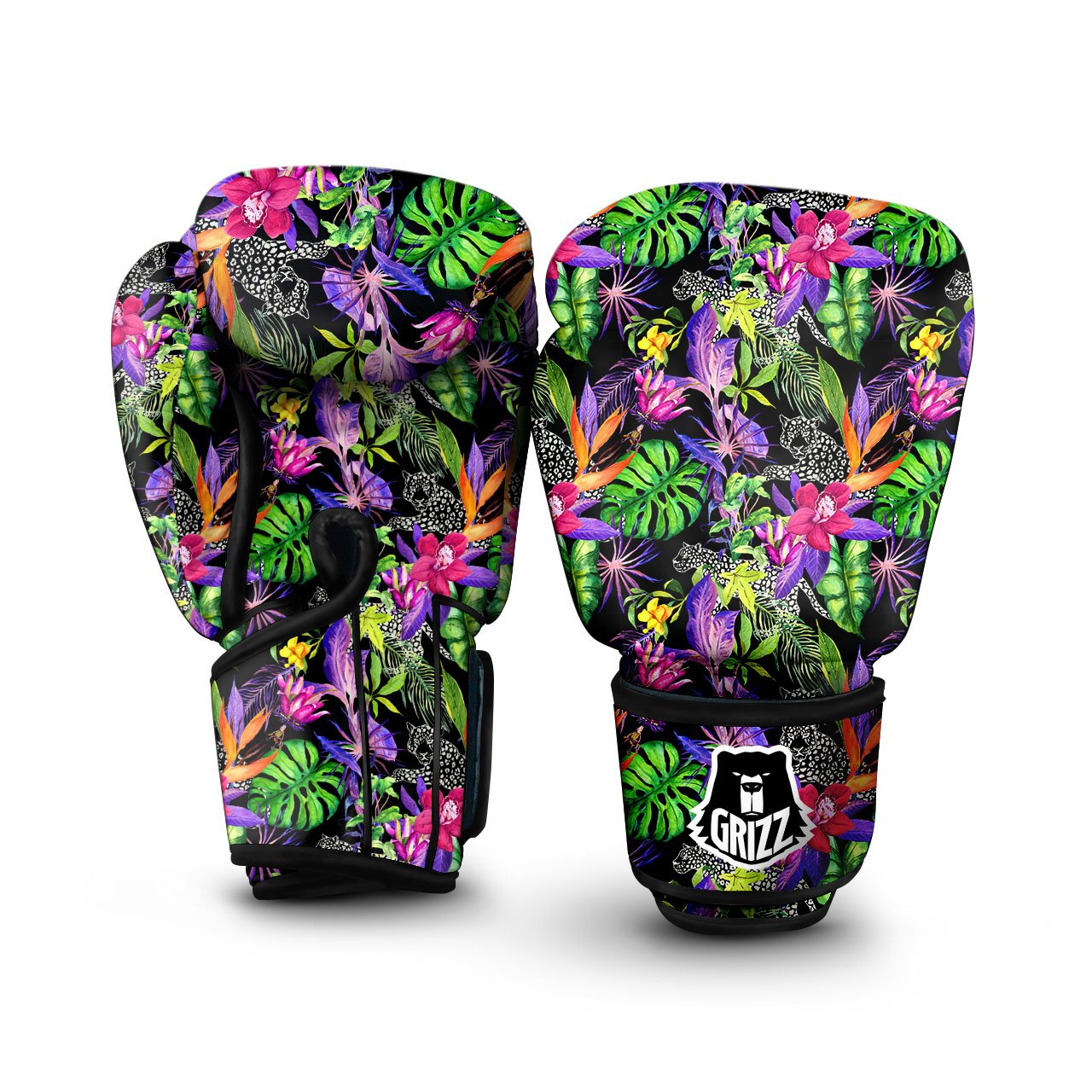 Tropical Flower Leaf Light Print Pattern Boxing Gloves-grizzshop