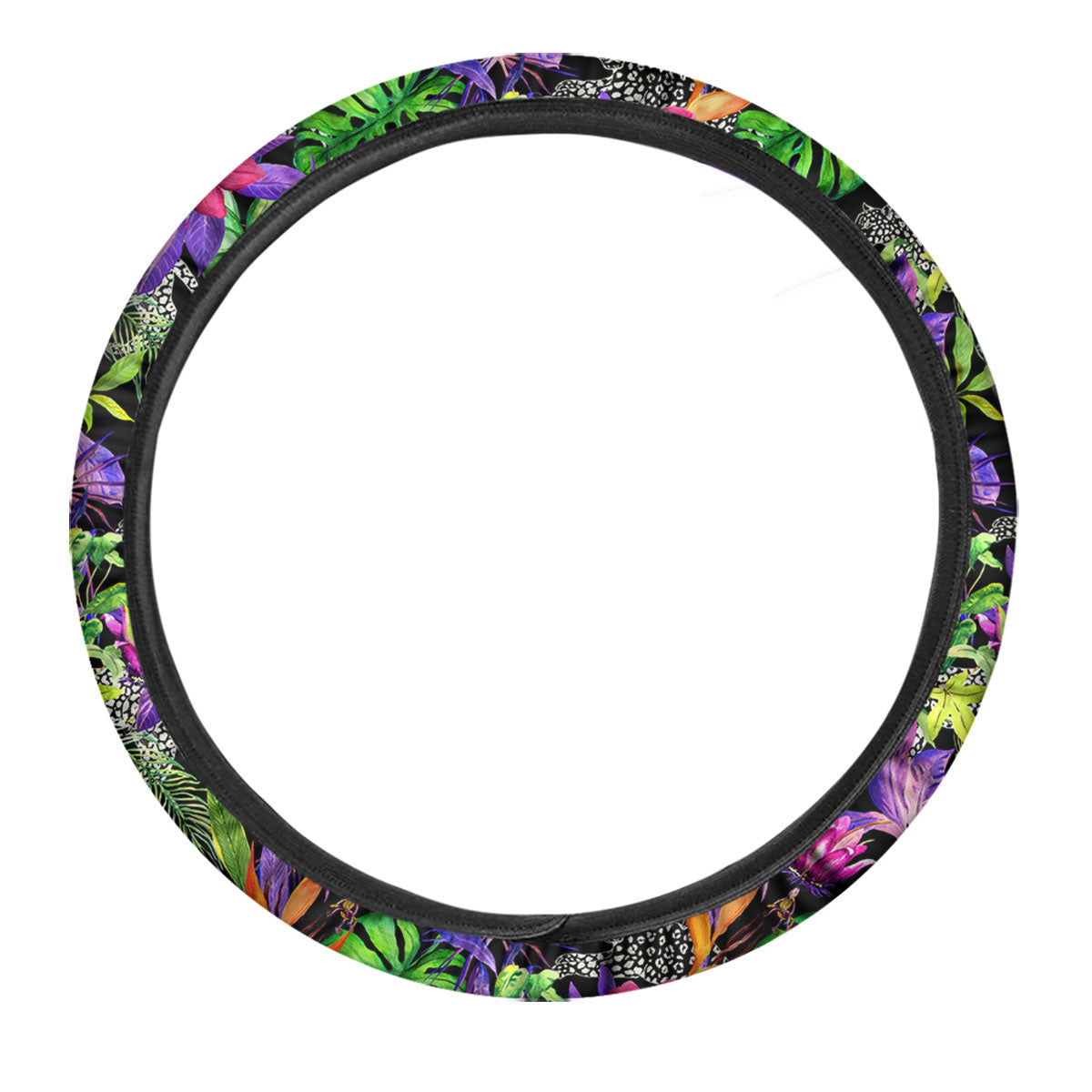 Tropical Flower Leaf Light Print Pattern Car Steering Wheel Cover-grizzshop
