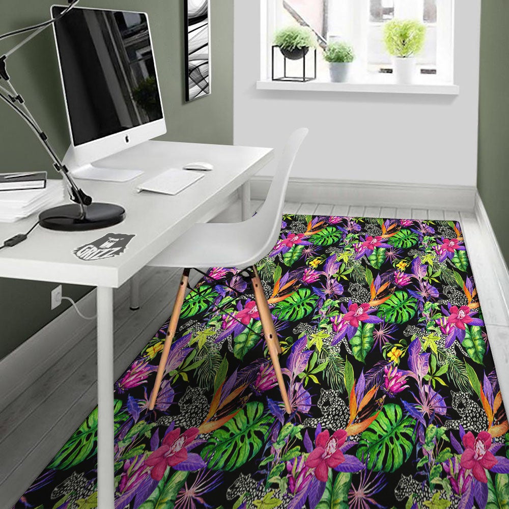 Tropical Flower Leaf Light Print Pattern Floor Mat-grizzshop
