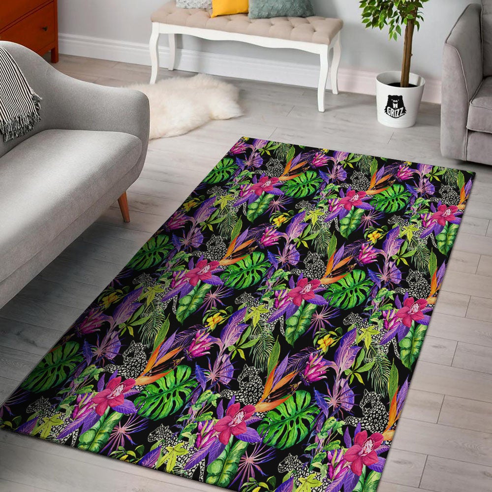 Tropical Flower Leaf Light Print Pattern Floor Mat-grizzshop