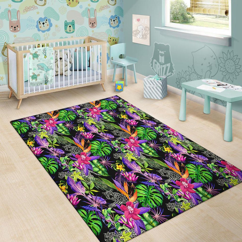 Tropical Flower Leaf Light Print Pattern Floor Mat-grizzshop