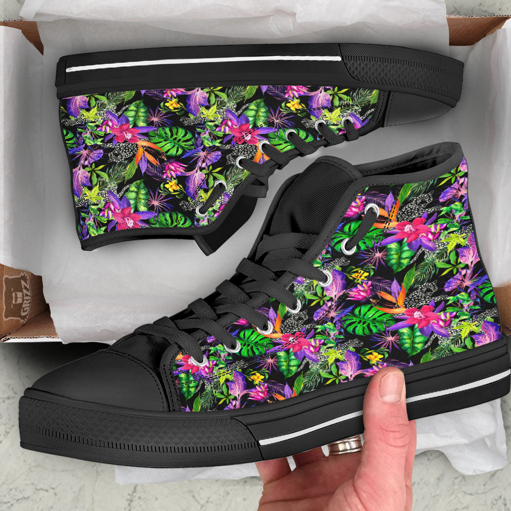 Tropical Flower Leaf Light Print Pattern High Top Shoes-grizzshop