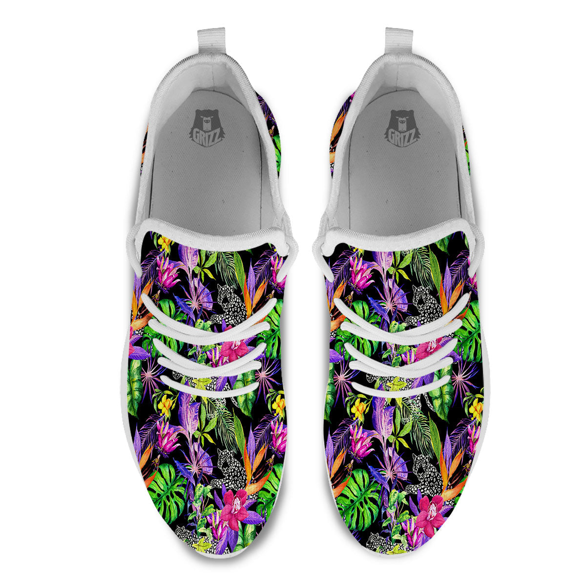 Tropical Flower Leaf Light Print Pattern White Athletic Shoes-grizzshop
