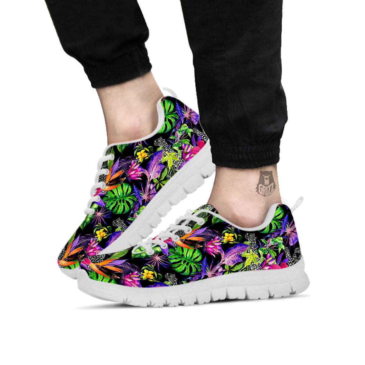 Tropical Flower Leaf Light Print Pattern White Sneaker-grizzshop
